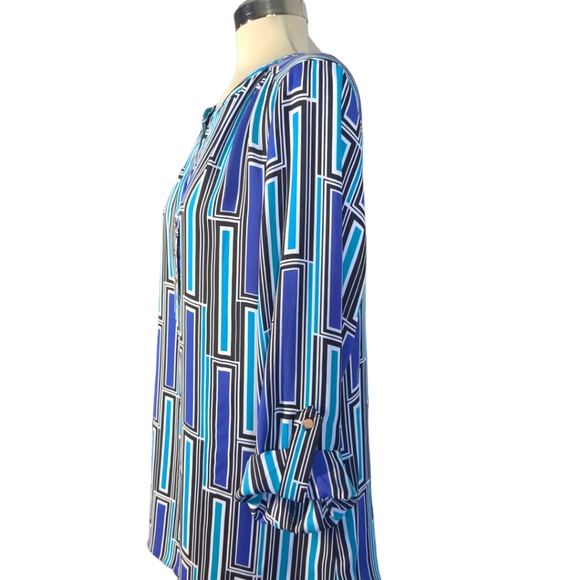 INVESTMENTS Royal Blue Long Sleeves Multicolour Blouse Size LG - Picture 7 of 11